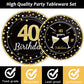 96 Pcs 40Th Birthday Plates And Napkins Party Supplies Black Gold Happy Forty Theme Tableware Set 40Th Birthday Decorations Favo