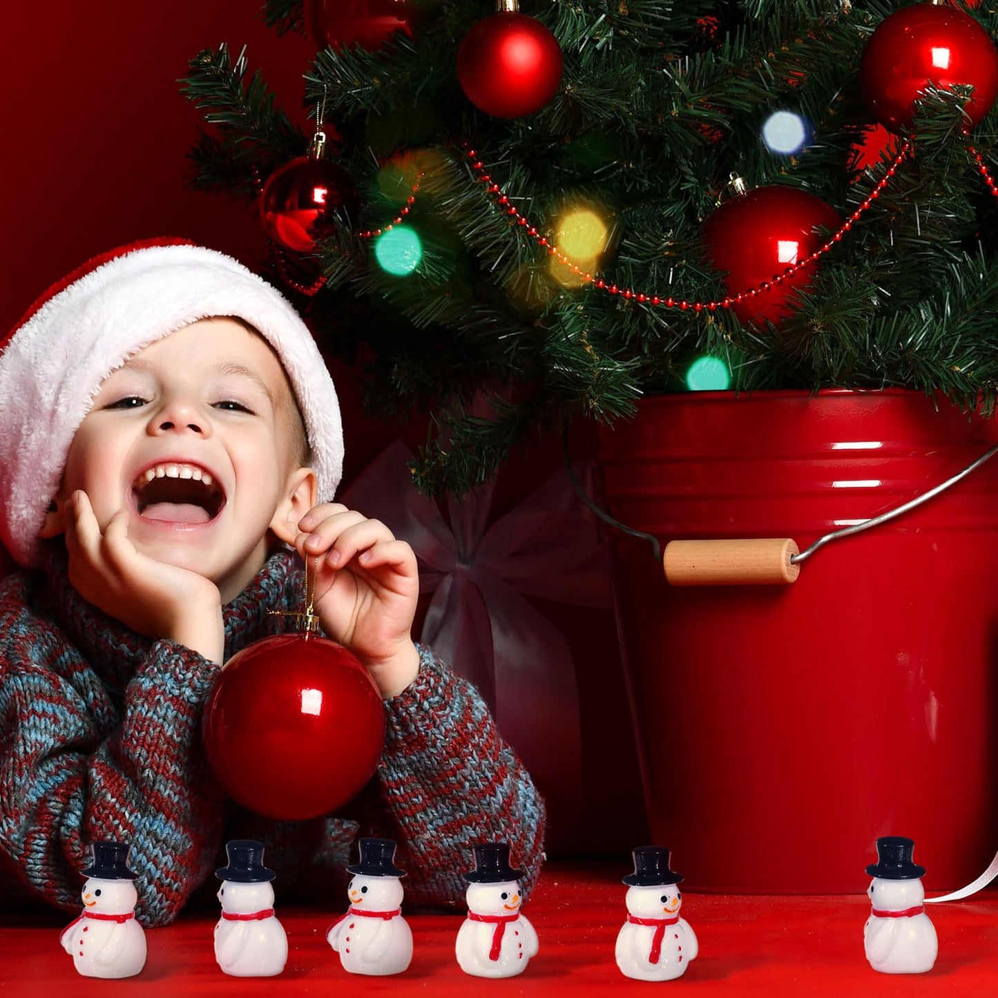 Liliful 50 Pcs Mini Snowman Figurines Christmas Tiny Resin Snowman Decoration With Hat Xmas Micro Landscape Ornament Garden Acce