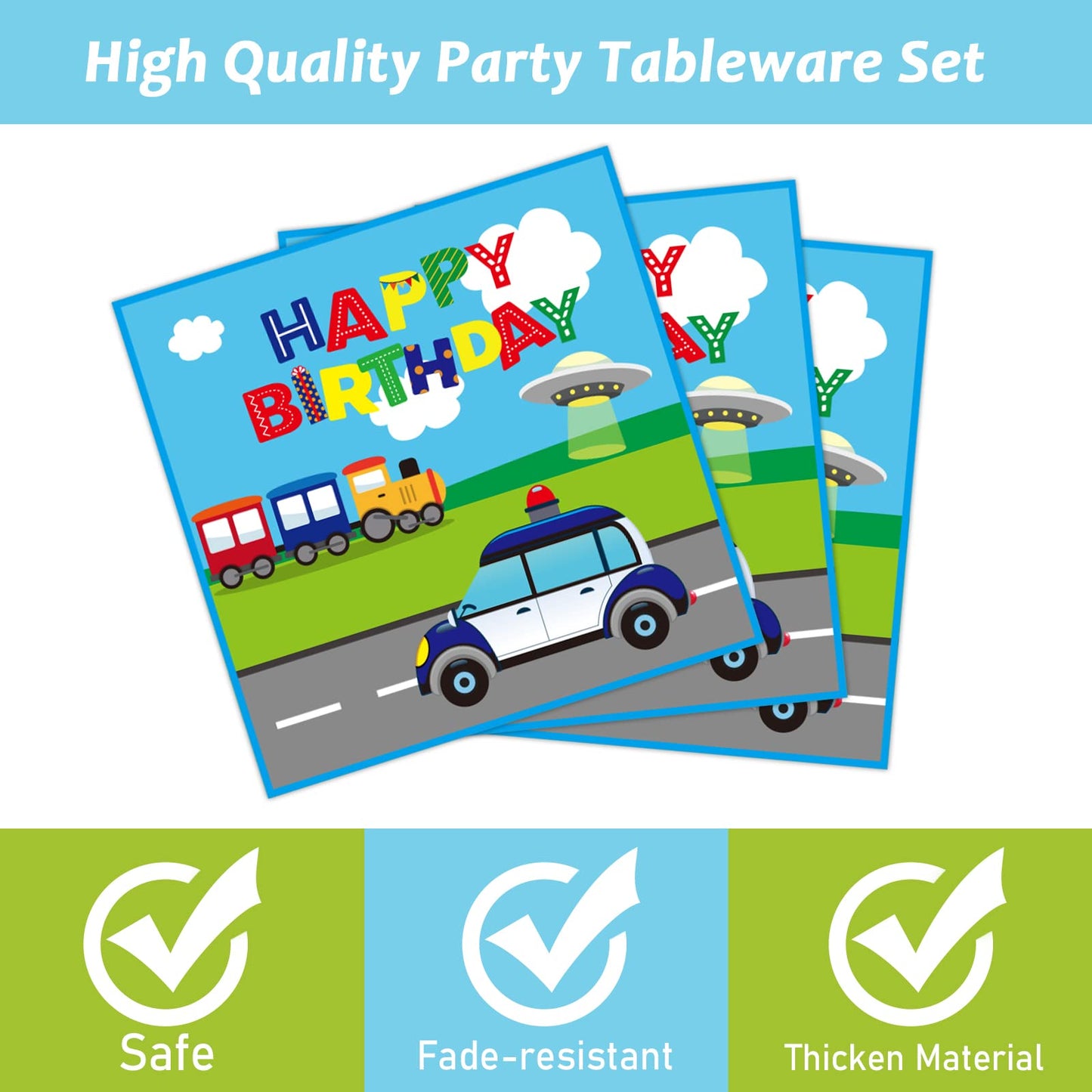 Gisgfim 96 Pcs Transportation Party Plates And Napkins Party Supplies Car Party Tableware Set Bus Train Plane Ship Traffic Light