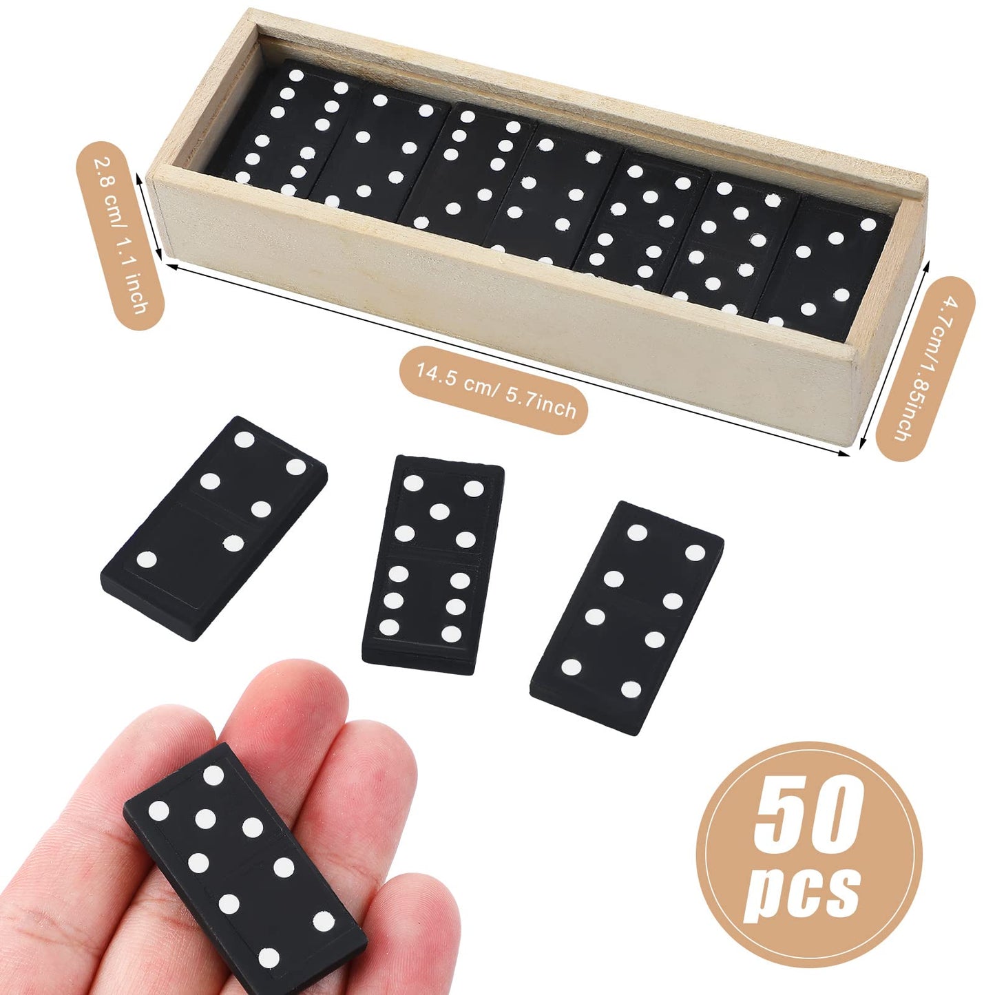 Deekin 50 Pack Mini Dominos Set for Adults Bulk 28 Tiles Double 6 Dominoes Game Domino Party Favors Wooden Board Games with Wood