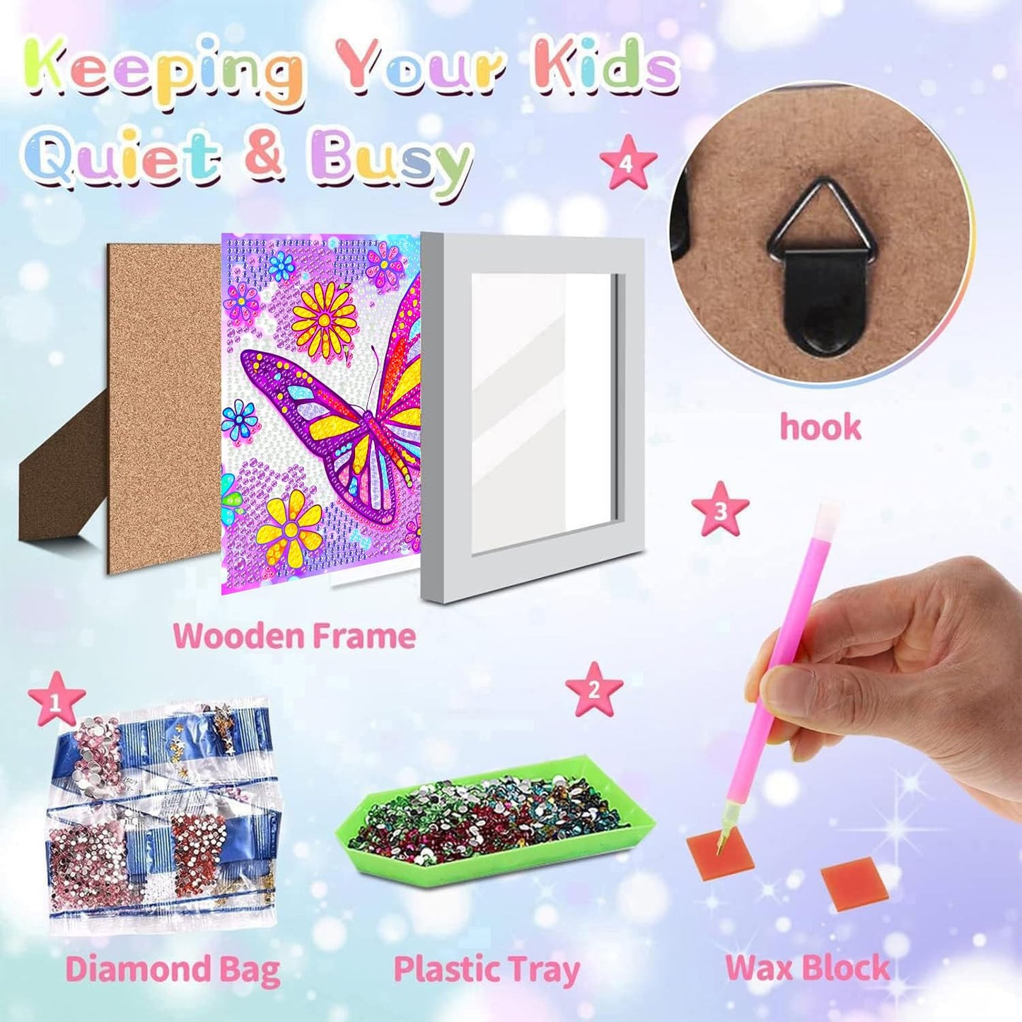 igoodom Butterfly Diamond Art Kits for Kids with Frame, Butterfly Small Diamond Painting Kit, DIY Big Gem Art and Crafts for Kid