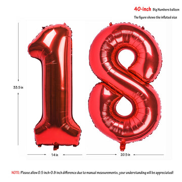 40 In Red Number Balloons Helium Foil Mylar Balloon Birthday Party Banquet Decoration Digital 18