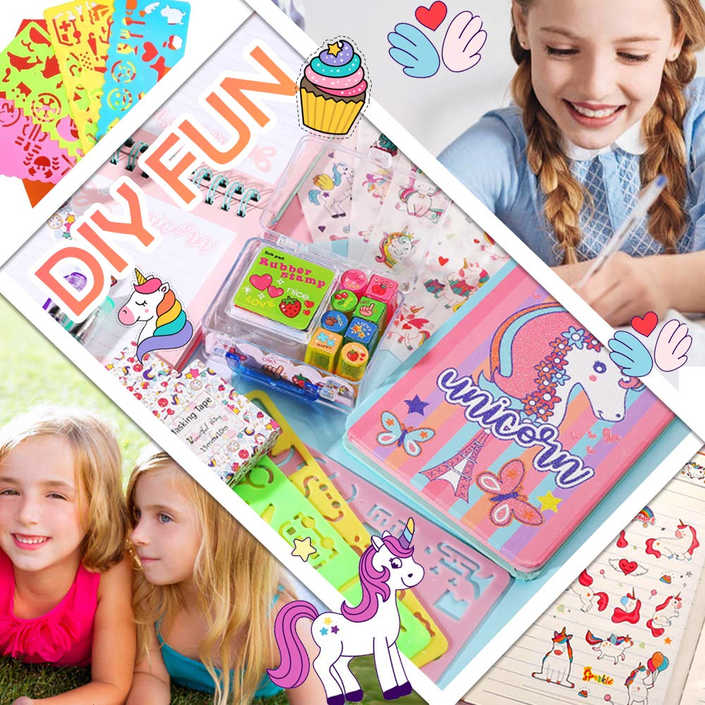 Unicorn Gifts For Girls 5 6 7 8 9 10-12 Years Old Valentine'S Day Gift, Kids Unicorn Stationery Set With Journal Notebook, Stamps, Pens, Valentine'S Day Gifts For Little Girls