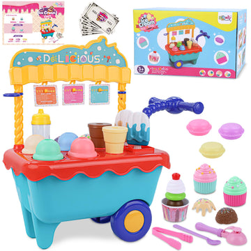 Gifts2U Ice Cream Cart Toys for Kids,45 Pcs Ice Cream Play Set,Pretend Play Store with Storage Trolley,Food Toys,Play Ice Cream 