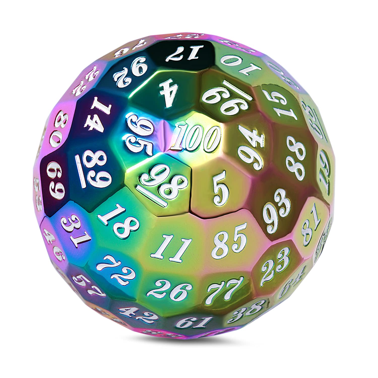 DNDND Rainbow D100 Metal Dice 50mm Single 100 Sided Polyhedral Dice with Metal Case and Velvet Pouch for Table Game(Rainbow with