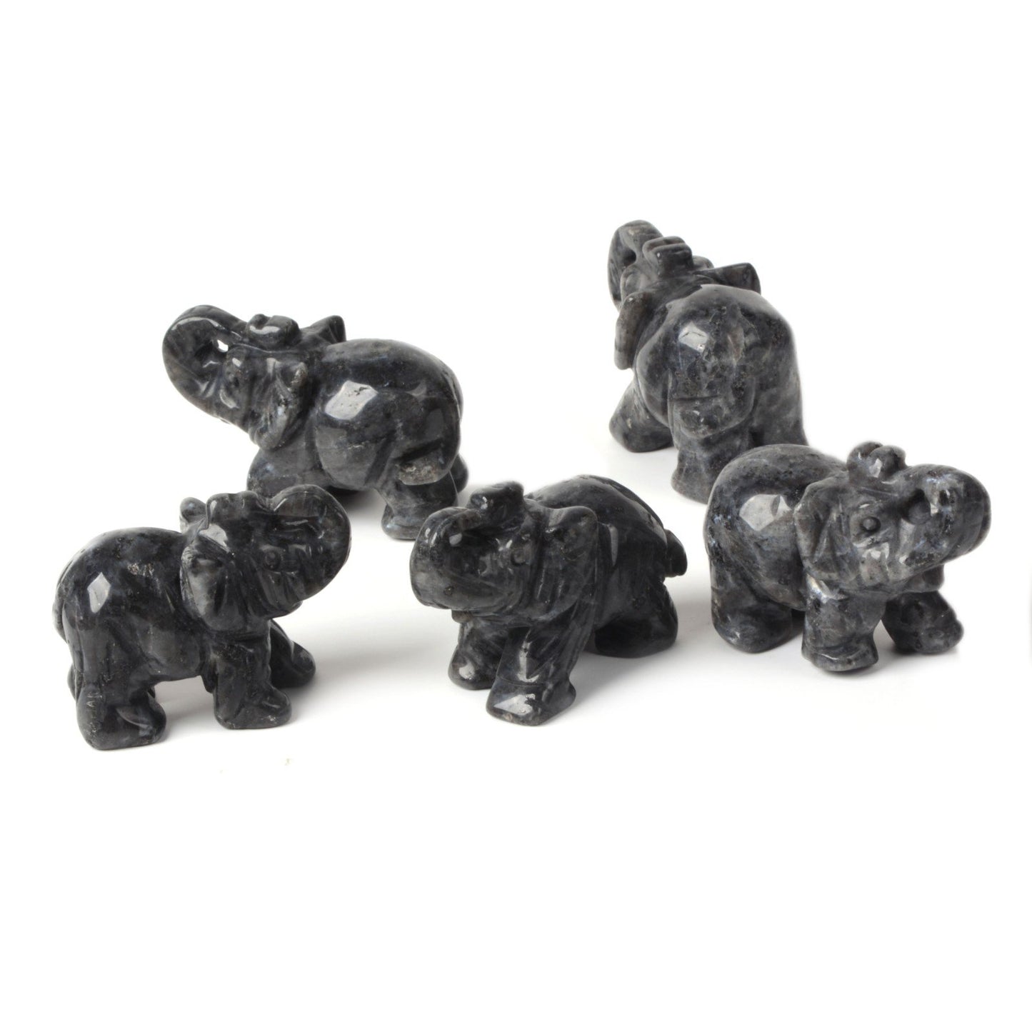 Justinstones Carved Natural Larvikite Gemstone Elephant Healing Guardian Statue Figurine Crafts 2 Inch