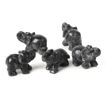 Justinstones Carved Natural Larvikite Gemstone Elephant Healing Guardian Statue Figurine Crafts 2 Inch