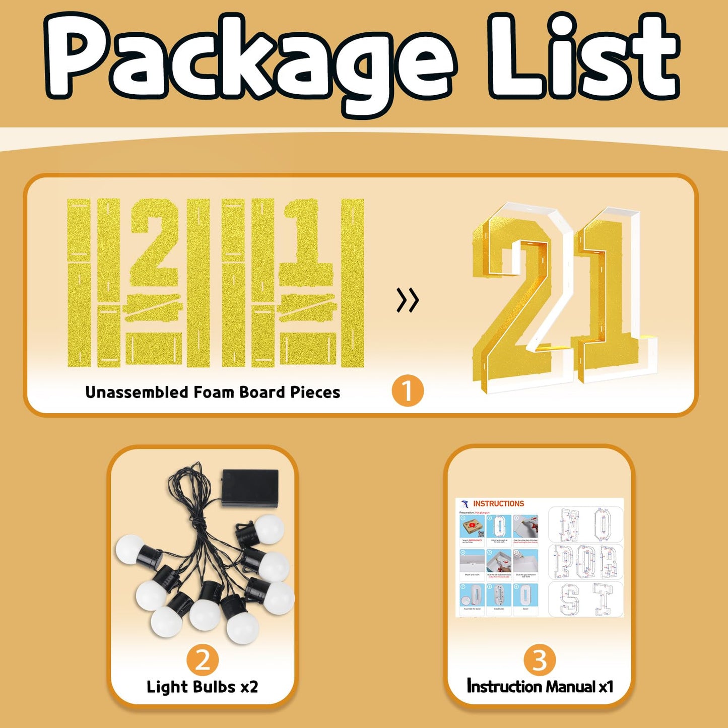 Imprsv 3Ft Gold 21St-Birthday Decorations Numbers: 21St Birthday Party Anniversary Decorations Large Light Up Numbers 21 For Him