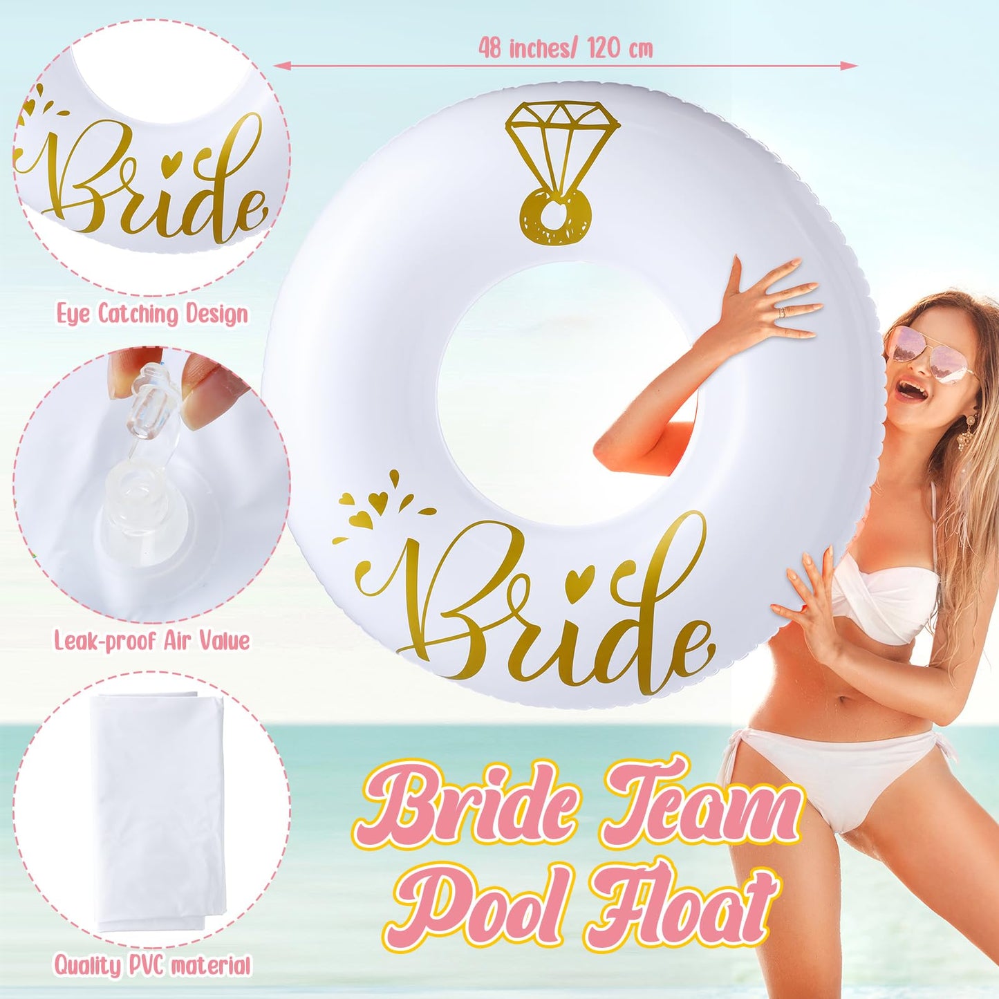 Motionchic 5 Pcs Bride Pool Float Funny Bachelorette Party Decorations Inflatable Pool Tubes for Adults 48'' Team Bridal Pool Fl