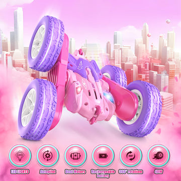 Jimdella Remote Control Car,360 Flips Rotating Stunt RC Cars,Double Sided RC Car with LED Lights,New Upgrade 2.4Ghz All Terrain