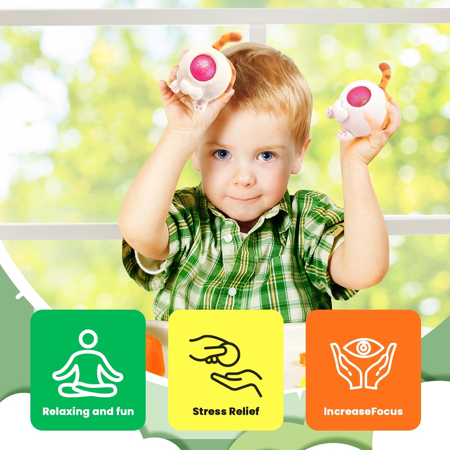 Stress Buster Stress Reliever for Kids/mature-themed Plushie Pinch Decompression Vent Ball Soft Beads -Squeeze Squishy Ball with Plushie Cover(Ginger Cat)