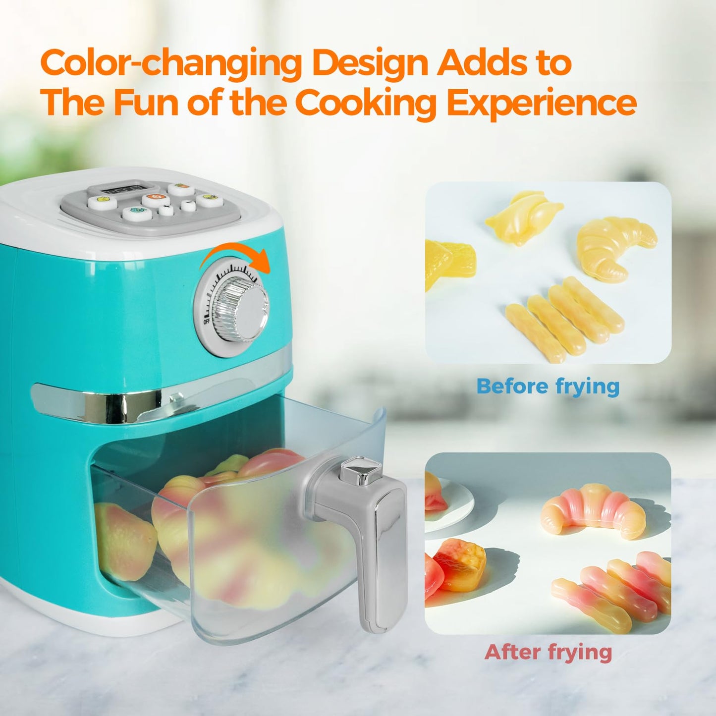 Acrofek Toy Air Fryer For Kids, Color-Changing Kids Kitchen Playset Accessories,Pretend Play Food.Kids Kitchen Playset With Soun