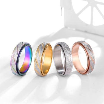 SHOLLY Anxiety Rings Fidget for Women Stress Relief Spinner Teen Girls 4Pcs 6MM Titanium Steel Size 5-11 (6mm 4pcs/ Frosted+Diag