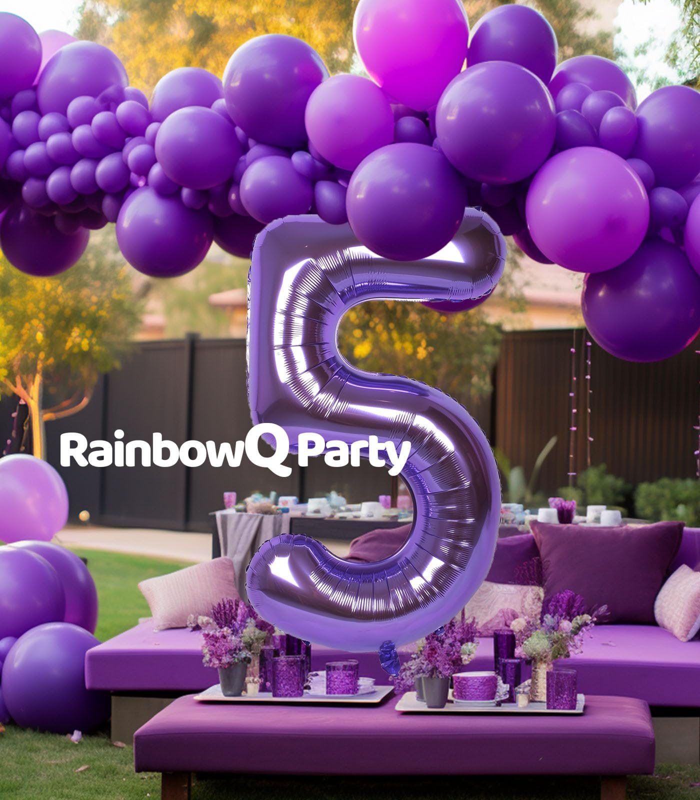 Rainbowq Party 5 Balloon Number 40 Inch For Boy Or Girl Big Purple 0-9 Foil Mylar Large 5 Number Balloon Happy 5Th Birthday Part