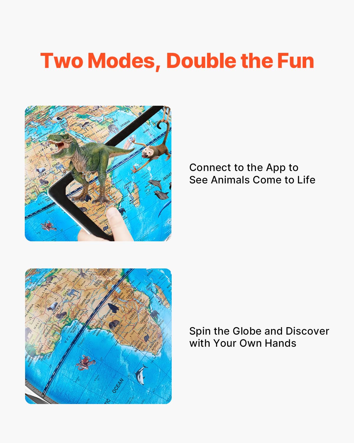 VEVOR Educational World Globe  10 in/254 mm  Interactive Globe for Kids  with AR Golden APP  720 Rotation  LED Night Lighting  197 National Geographic Knowledge  STEM Toy  for Children Ages 4-10