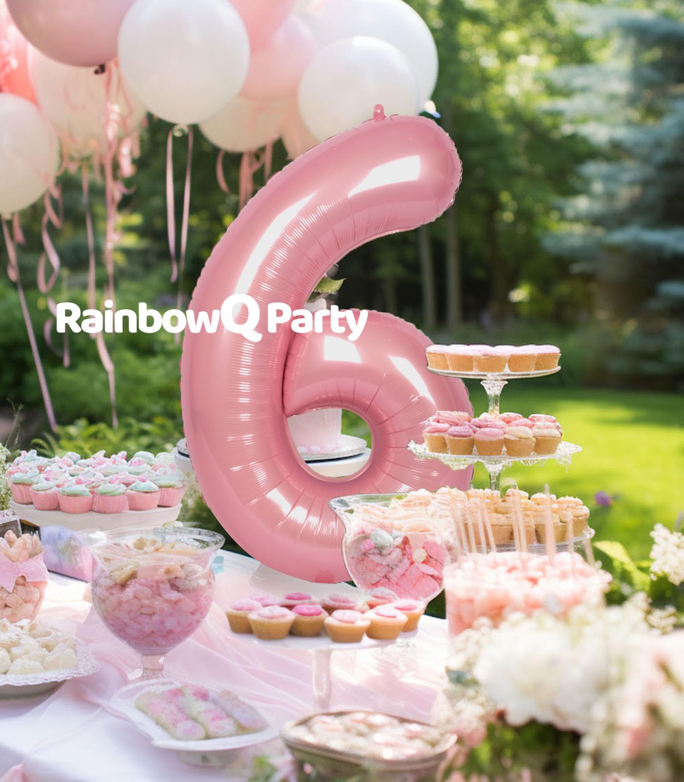 Rainbowq Party 6 Balloon Number 40 Inch For Boy Or Girl Big Pink 0-9 Foil Mylar Large 6 Number Balloon Happy 6Th Birthday Party