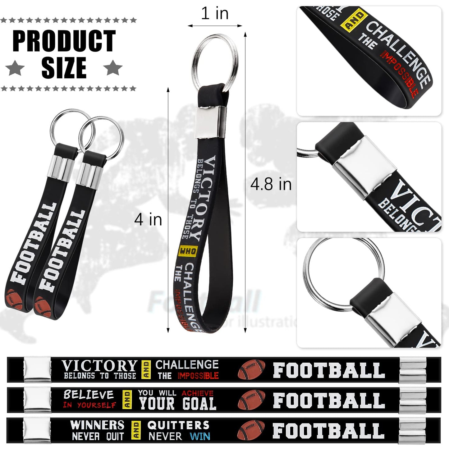 Junkin 48 Pieces Football Party Favors Football Silicone Keychains Gift Senior Night Accessories Party Supplies