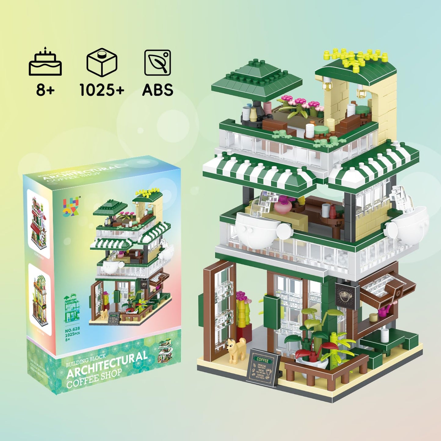 XIU City Cafe Building Block Toys (1025pcs) Mini Brick Street View Building Block Set  MOC Coffee Shop Streetscape Block Kit for mature-themeds  Creative Gifts idea for mature-themed Kids Age 8 10 12 14+