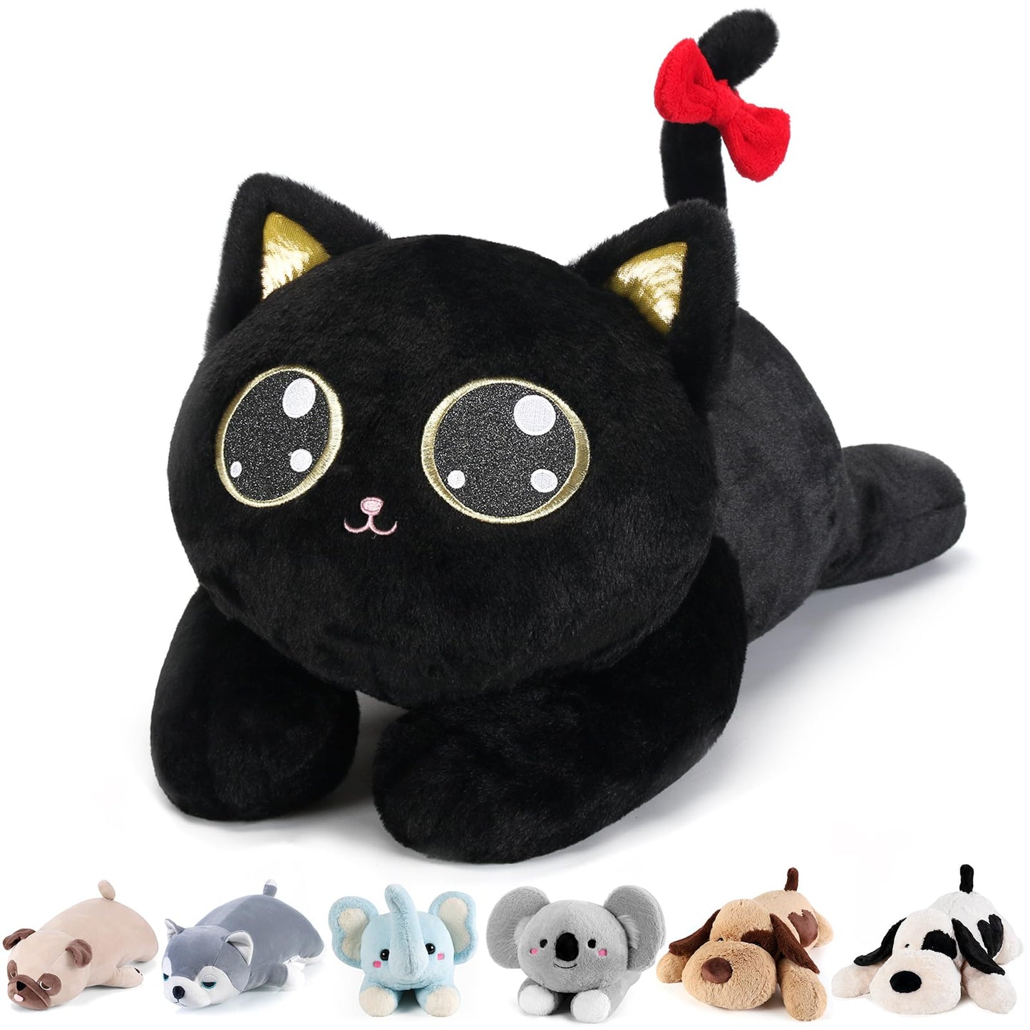 Meowtastic Black Cat Weighted Stuffed Animals - 22 Inch 4.5 Pounds Weighted Plush Kitten Stuffed Animal - Big Stuffed Cat Weighted Plush Pillow - Cute Plush Toys Gifts For Kids & Adults (22' 4.5 Lbs)