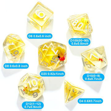 Kathfly 14 Die Rubber Ducks Dice, Resin Polyhedral Dice Set Filled With Animal, Ice Cool Rubber Ducks Translucent Cute Playing T
