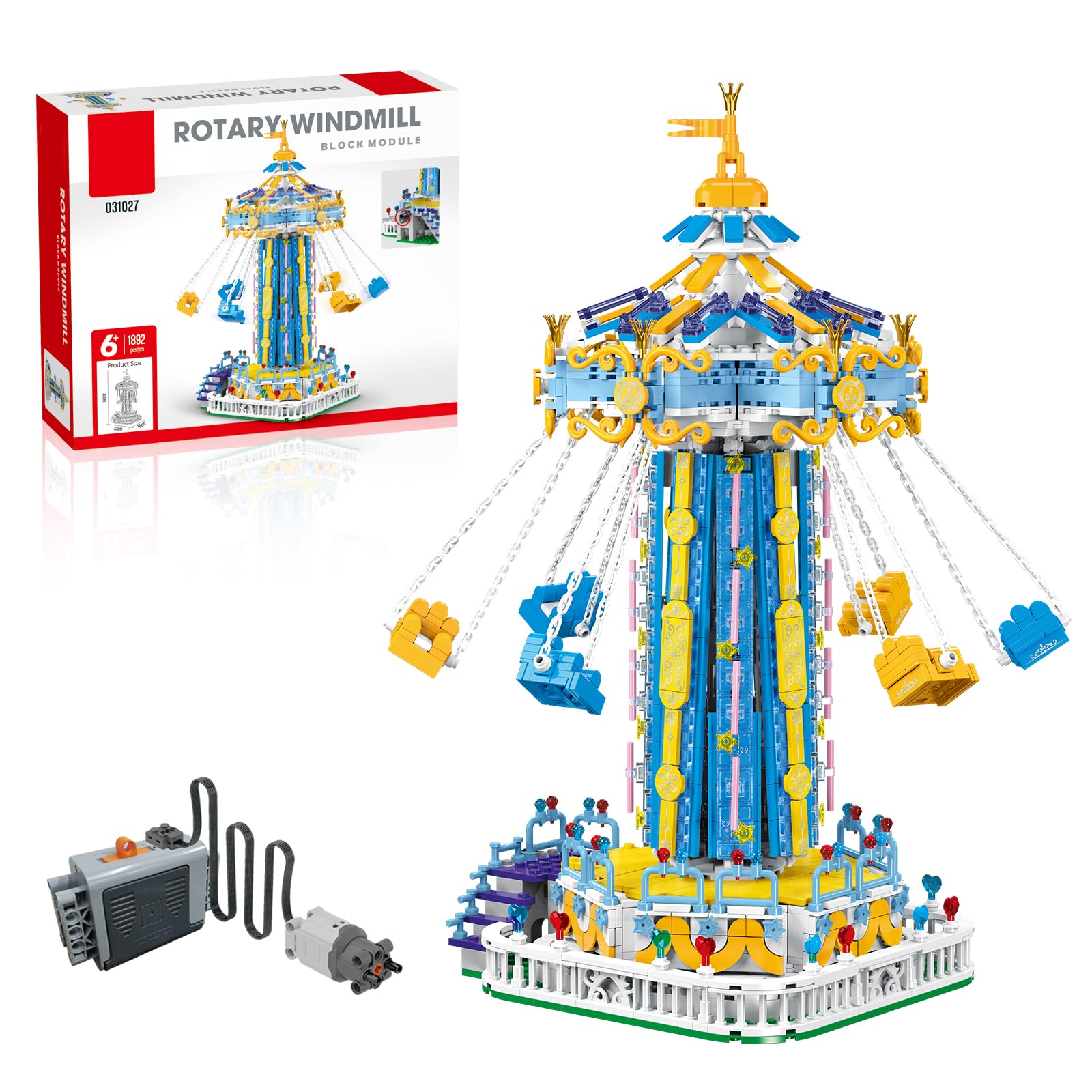 UROINT Swing-Ride Building Set  Motorized Electric Control LED Light  City Amusement Park Toy for Boy Girl Ages 6 7 8 9+  Birthday Gifts for mature-themed Kid Teen  Theme Construction Collection 1892pcs