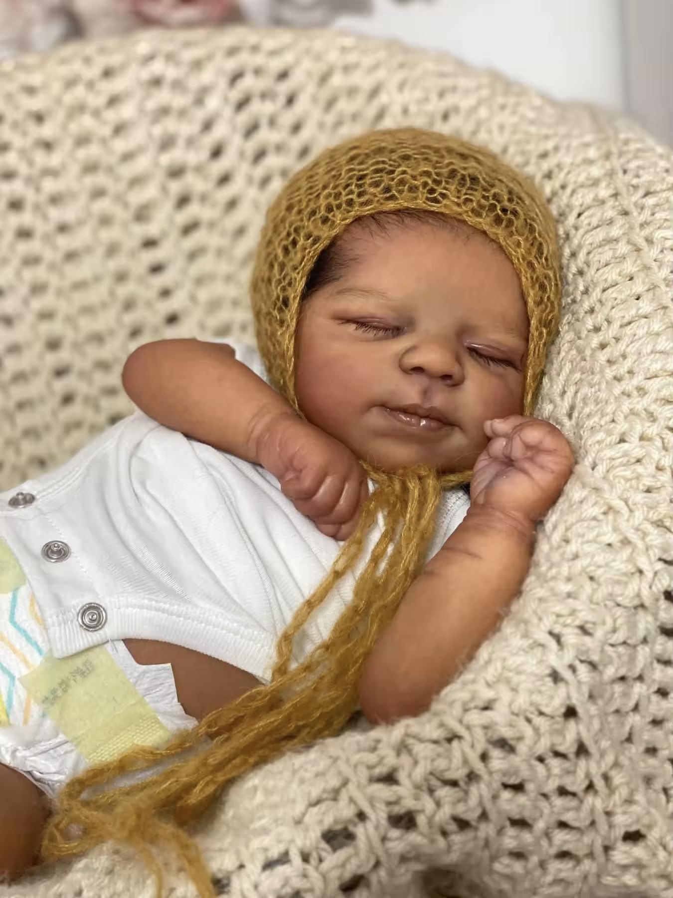 Zero Pam Reborn Baby Dolls Black Boy Sleeping with Curly Hair, 18 Inch African American Soft Vinyl Full Body Silicone Realistic