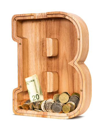 Summidate Wooden Letter Piggy Bank| Piggy Bank For Boys Girls Toddler| Alphabet B Money Bank| Coin Bank Birthday Gift For Kids|2024 Graduation Money Box (B)