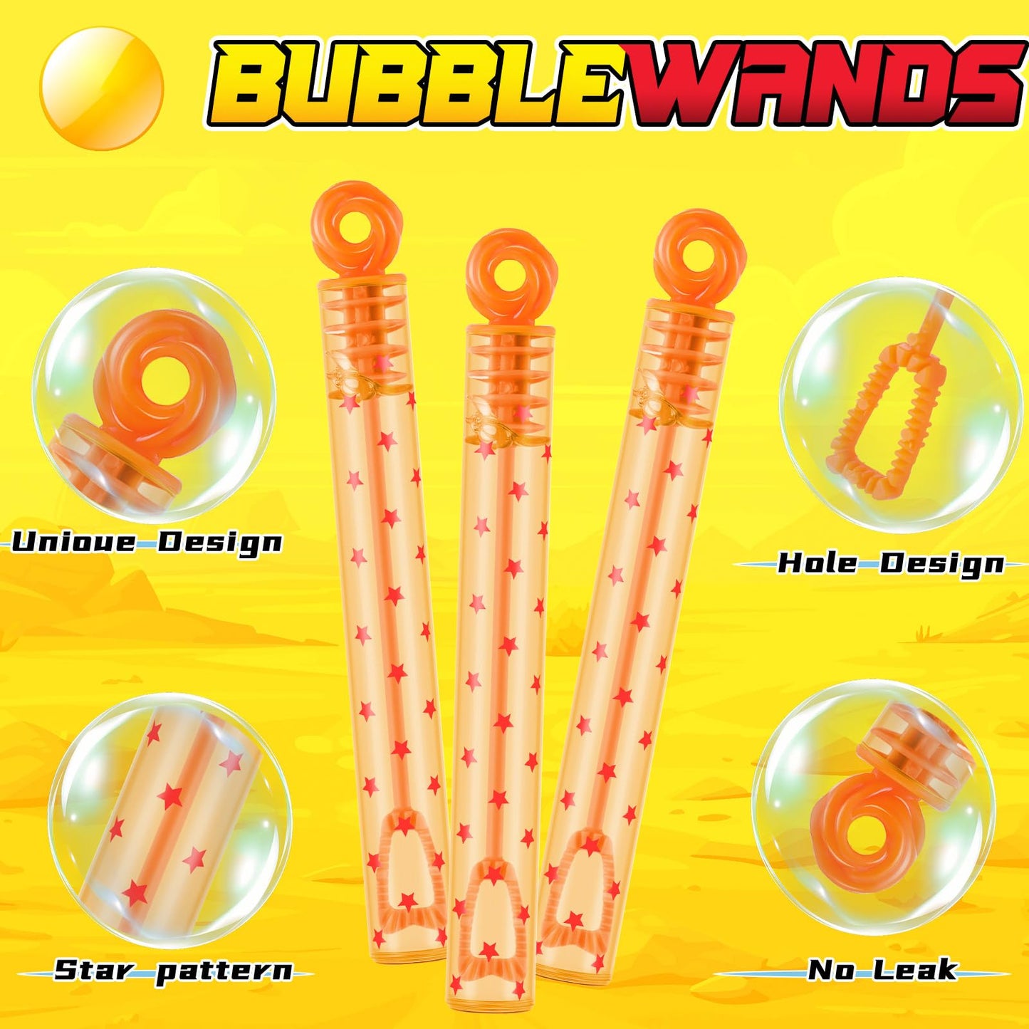 Rotatingpals 32 Pcs Bubble Wands Set - Red Star Print & Orange - 4.13" Plastic Party Favors for Birthdays, Weddings, & School Prizes