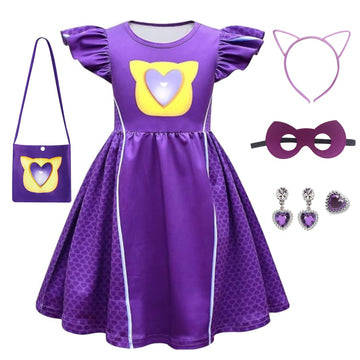 SHELOVESIT Girls Superhero Cosplay Costume Kitties Dress Movie Character Cat Dress Up Outfits - 120cm/4T-5T - Purple