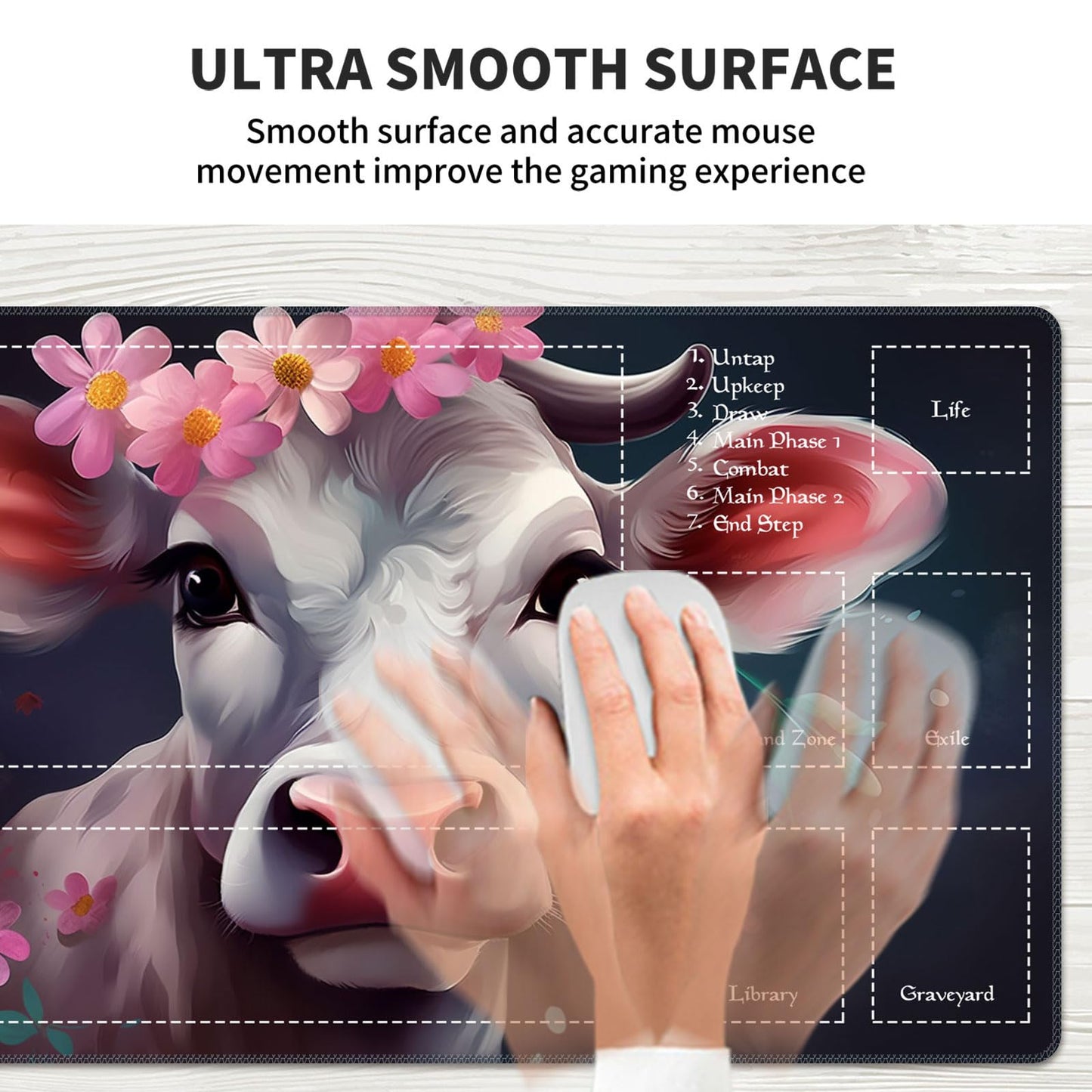 Playmat for MTG Magic Size 24x14 Inch Game Mats Tabletop Magic Play Mats enhanced Smooth Rubber Surface  Mousepad Compatible Qindaiwen for MTG RPG CCG Trading Card Game Play mats  Cow of Flower