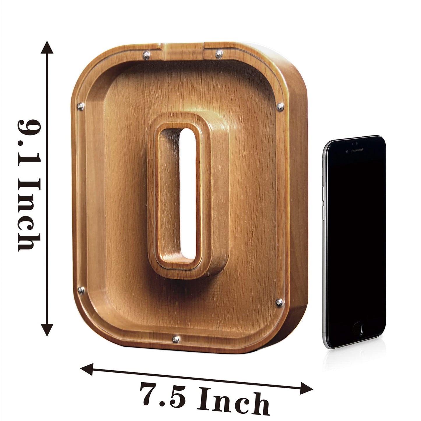 Aorcmitn Large Wooden Letter Coin Personalized Piggy Bank For Boys Girls Kids Toddler Adults Money Bank Best Gift For Friends (9.2 Inch-O)