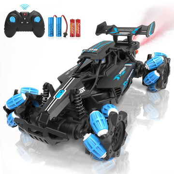 Eulogia Remote Control Car, 2.4GHz All-Terrain RC Stunt Truck with 360 Rotation, Sideway Drifting, One-Key Demo, Spray with Ligh