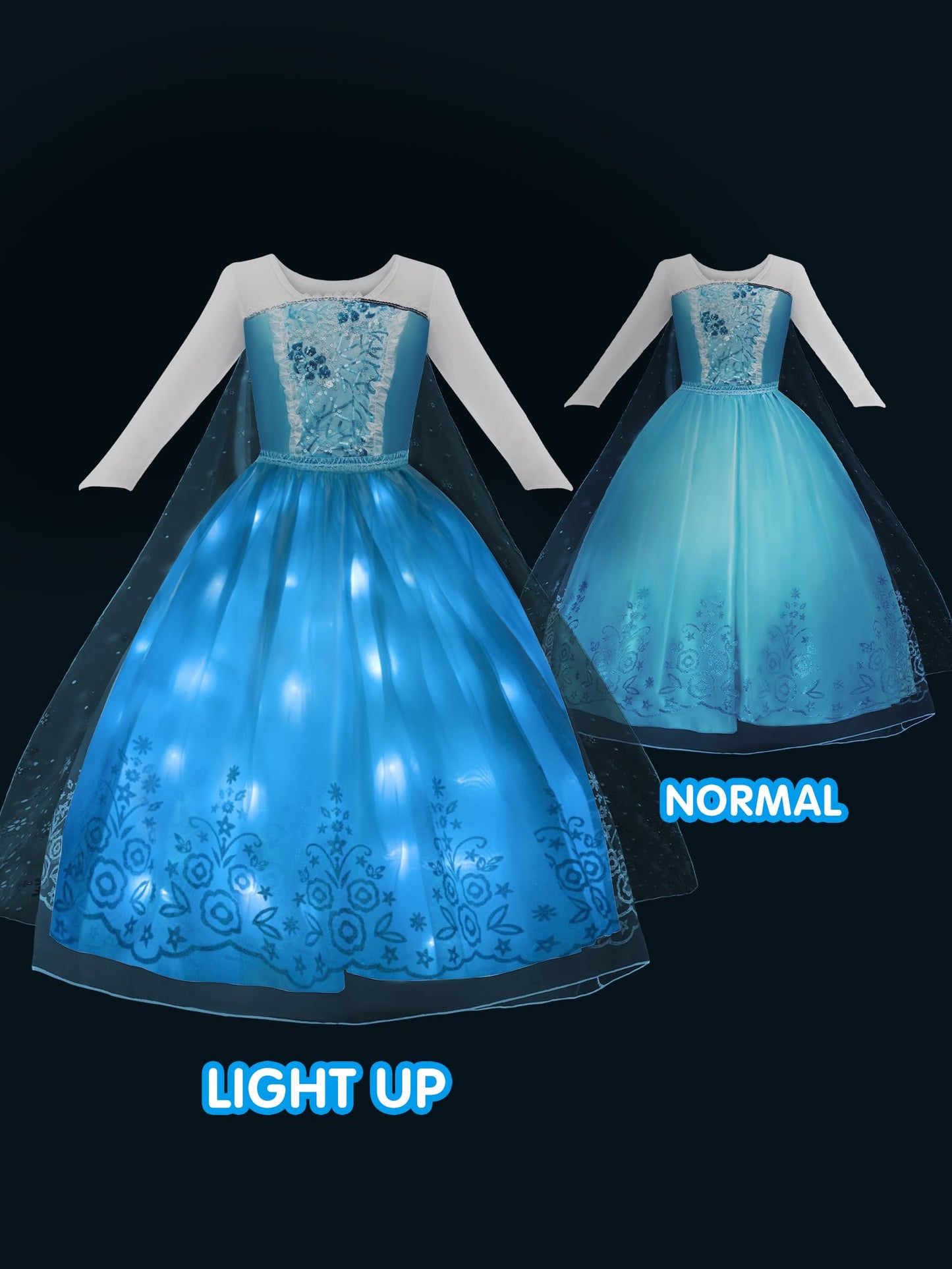 Uporpor Magical Princess Dress Up Clothes With Cape For Little Girls Halloween Costume Toddler Kids Led Birthday Light Up Dress Party, Blue 110