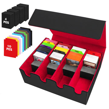 Qlouni PU Leather Card Storage Box - 2800 Card Deck Case with Magnetic Closure, 10 Dividers & 4 Stoppers, Suitable for MTG, YuGi