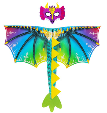 D.Q.Z Toddlers Dinosaur-Dragon-Wings Costume For Kids With Mask, Dino Cape Boys Dress Up Birthday Party Toys Gifts (Rainbow)