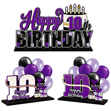 Lingteer Happy 10Th Birthday Purple Acrylic Table Topper Centerpieces Set - Cheers To Ten Years Old Birthday 10Th Bday Party Gift Decorations.