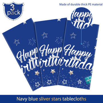 Tegeme Navy Blue Party Supplies Blue Stars Happy Birthday Tablecloths Blue Starry Confetti Table Covers For Kids Boys Girls Baby