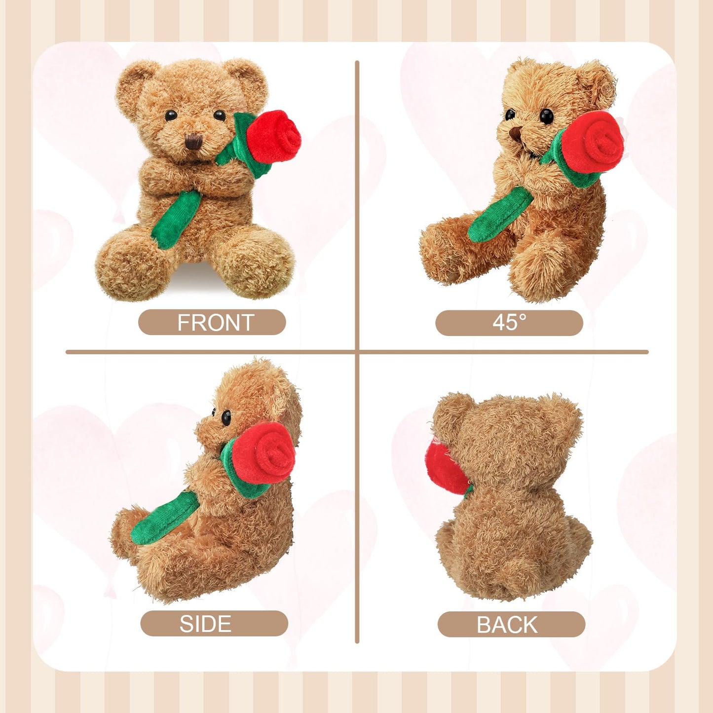 Sinmoe 10 Pack Valentines Day Stuffed Bears Bulk With Rose 7.9 Inch Cute Sweet Valentines Bear Plush Doll Valentines Stuffed Ani