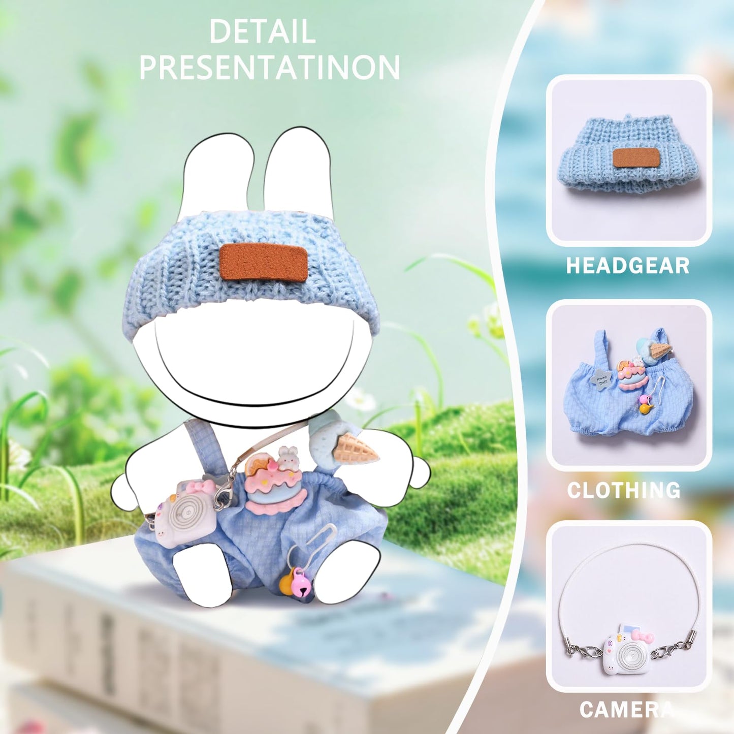 17cm Doll Clothes Set (no Doll) - enhanced Fashion Dresses with Accessories  3 Piece Set(Hat+Jumpsuit+Small Camera)  Cute Clothes for Dress up Unique Style (Purple)