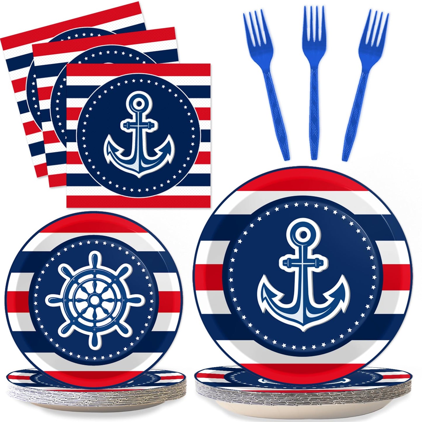 96 Pcs Nautical Anchor Party Supplies Set Anchor Theme Paper Plates Sailor Boat Ship Party Plates Baby Shower Birthday Plates An