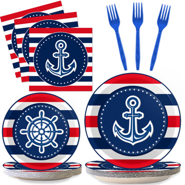 96 Pcs Nautical Anchor Party Supplies Set Anchor Theme Paper Plates Sailor Boat Ship Party Plates Baby Shower Birthday Plates An