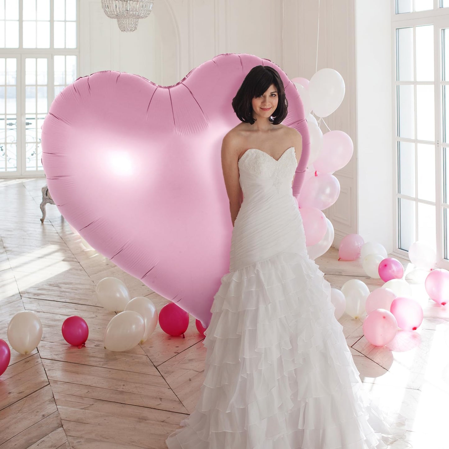 MiniInflat 60 Inch Pink Heart Shaped Foil Balloon - Aluminum Wedding Engagement Baby Shower Party Decoration, Model SIR-MiniInflat-2337