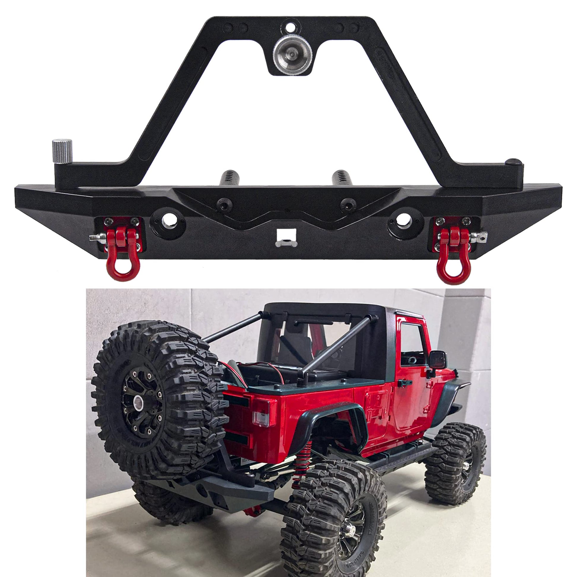 Vgoohobby Aluminum Rear Bumper with Spare Tire Carrier & Tow Hook Compatible with Axial SCX10 Jeep SCX10 II 90046 90047 TRX-4 TR