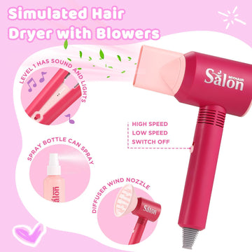 Gagaku Pretend Hair Salon Toys For Girls,Pretend Makeup For Toddlers Dress Up Beauty Salon Set Stylist Kit With Hair Dryer Apron