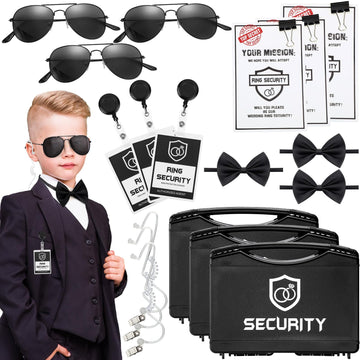 Mepase 21 Pcs Ring Wedding Bearer Security Set Include Ring Bearer Box ID Badge Holder Sunglass Acoustic Earpiece Tube Mission C