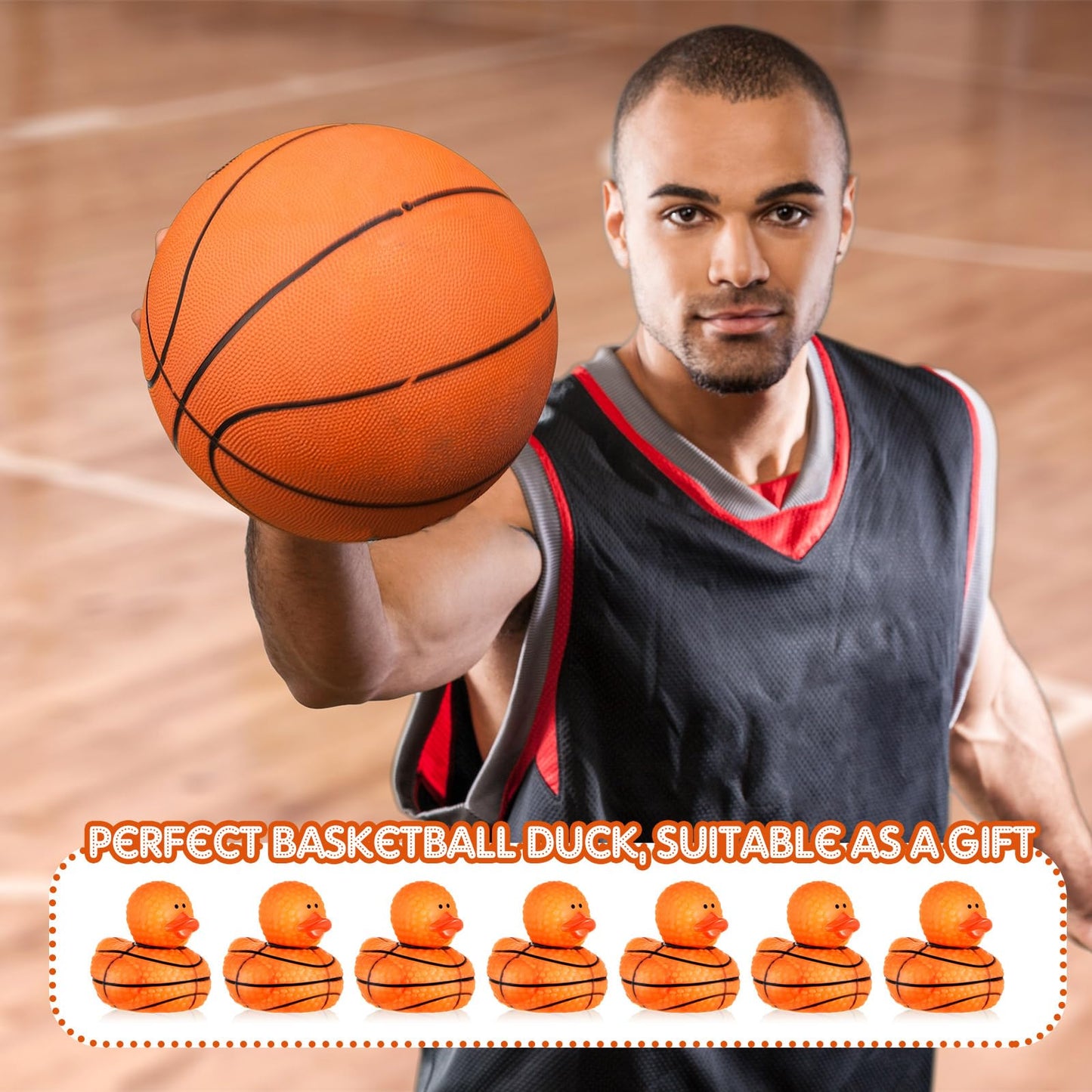 DEEKIN 24 Pcs Basketball Middle Rubber Ducks 2 Inch Sports Themed Rubber Ducks for Party Favors Sports Events Summer