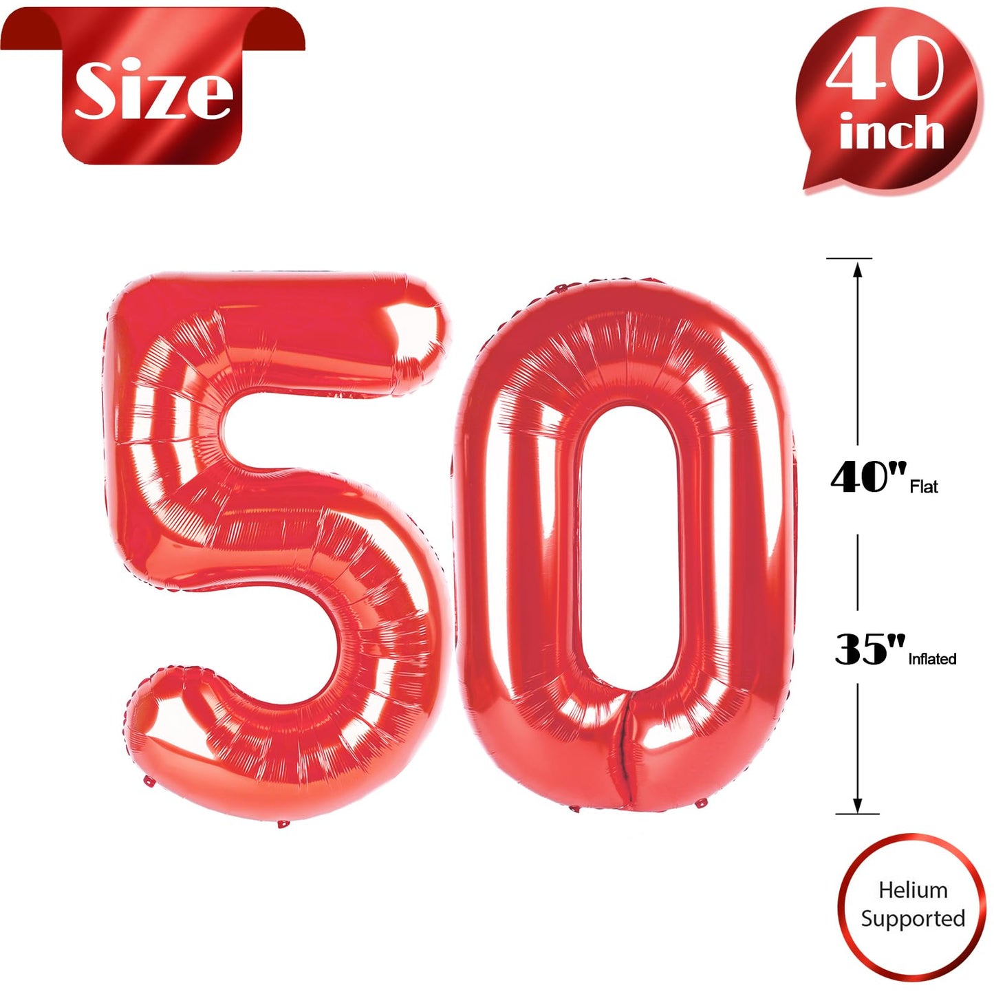 50 Balloon Number, Red Number 50Th Birthday Balloons 40 Inch, 50 Years Old Red Birthday Decorations For Men Women, 50Th Annivers