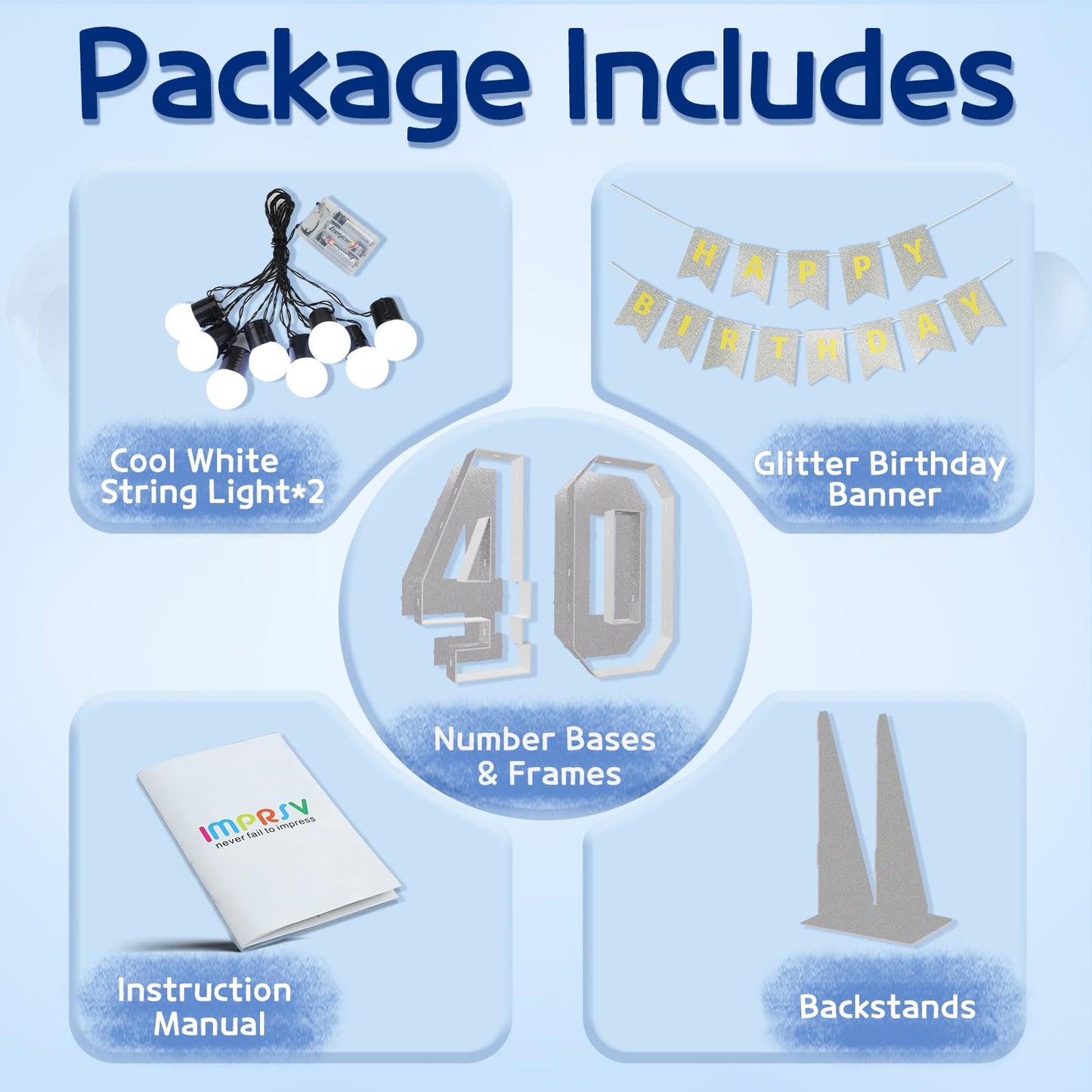 Marquee Numbers Silver 40Th-Birthday Decorations: Large 3Ft Light Up Number Grey 40 Birthday Decoration For Women Men Forty Year