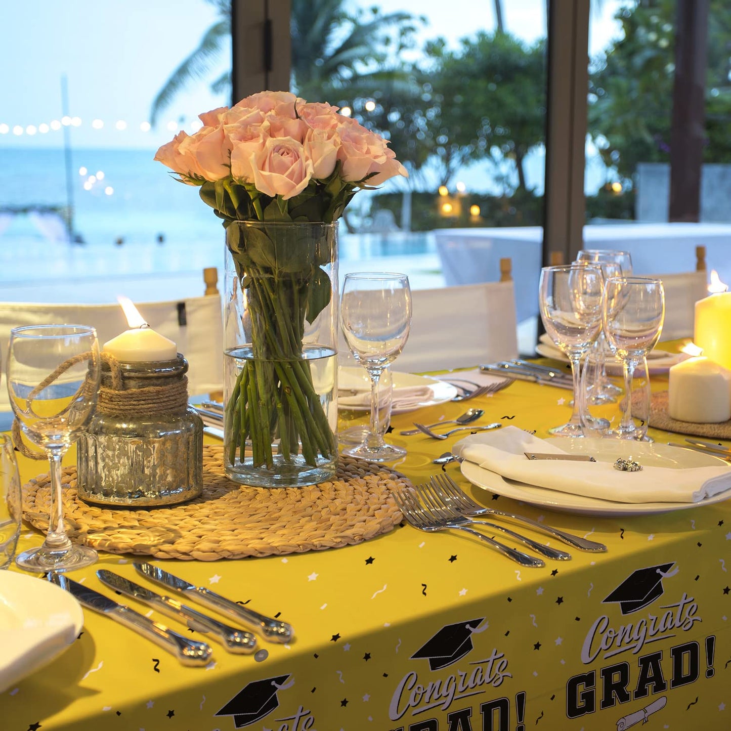 Gatherfun Graduation Tablecloths Graduation Party Table Decorations Waterproof Plastic Rectangular Disposable Table Cover For Co
