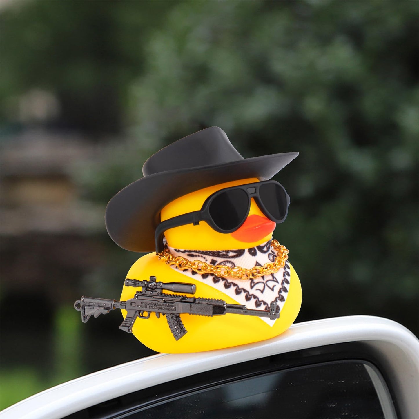 wonuu Car Rubber Duck Ornament Cool Car Accessories Duck Car Dashboard Decoration Special Prop Cowboy Hat Necklace, SKS